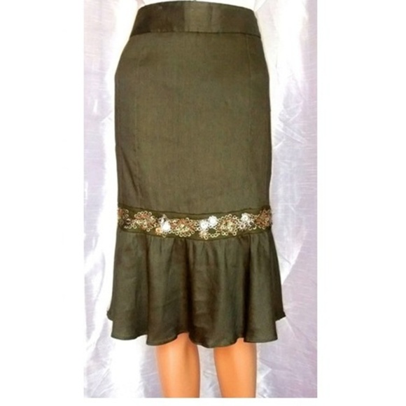 LES COPAINS BLUE Olive Green Linen Blend Skirt, 4 - Picture 1 of 4